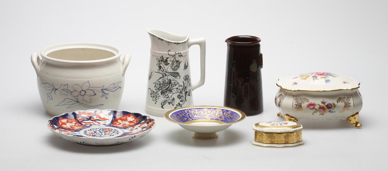 KERAMIKFÖREMÅL, 7 delar, bl.a. Rosenthal, Rörstrand, Göteborg, Höganäs.