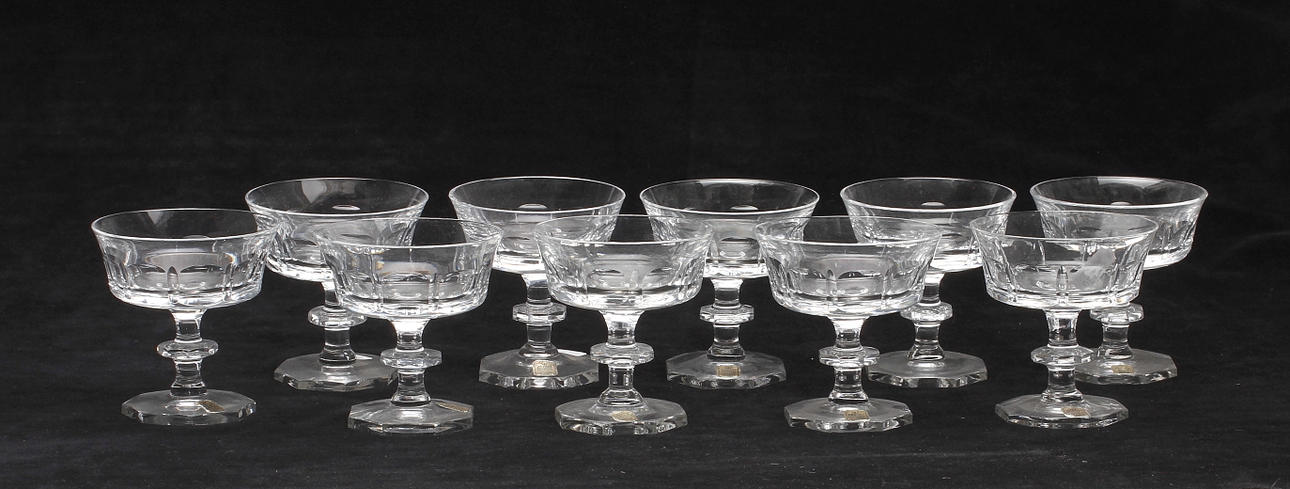 COUPEGLAS, 10 st, "Bergh Kristall", Elis Bergh, Kosta, 1900-tal.