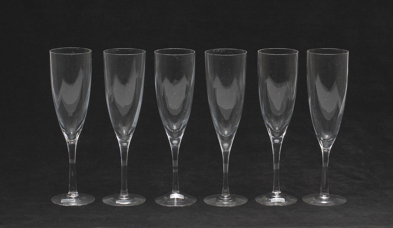 CHAMPAGNEGLAS, 6 st, "Chateau", Bertil Vallien, Kosta Boda.