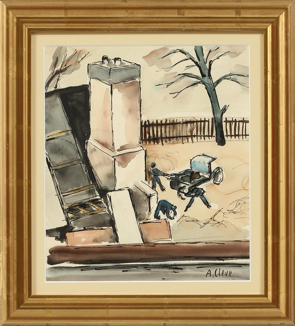 AGNES CLEVE. Akvarell, signerad.
