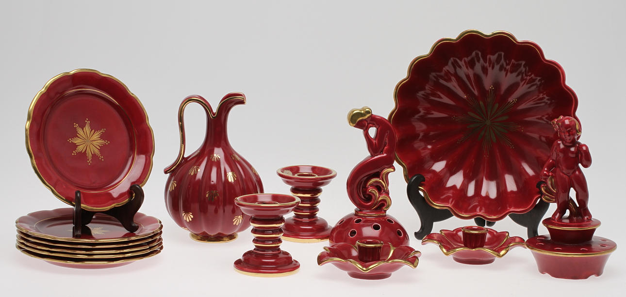 PARTI PORSLIN, 14 delar, "Rubin", Arthur Percy, Gefle. 1900-tal.