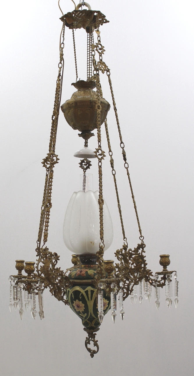 TAKFOTOGENLAMPA, majolika, jugend, 1800/1900-tal.