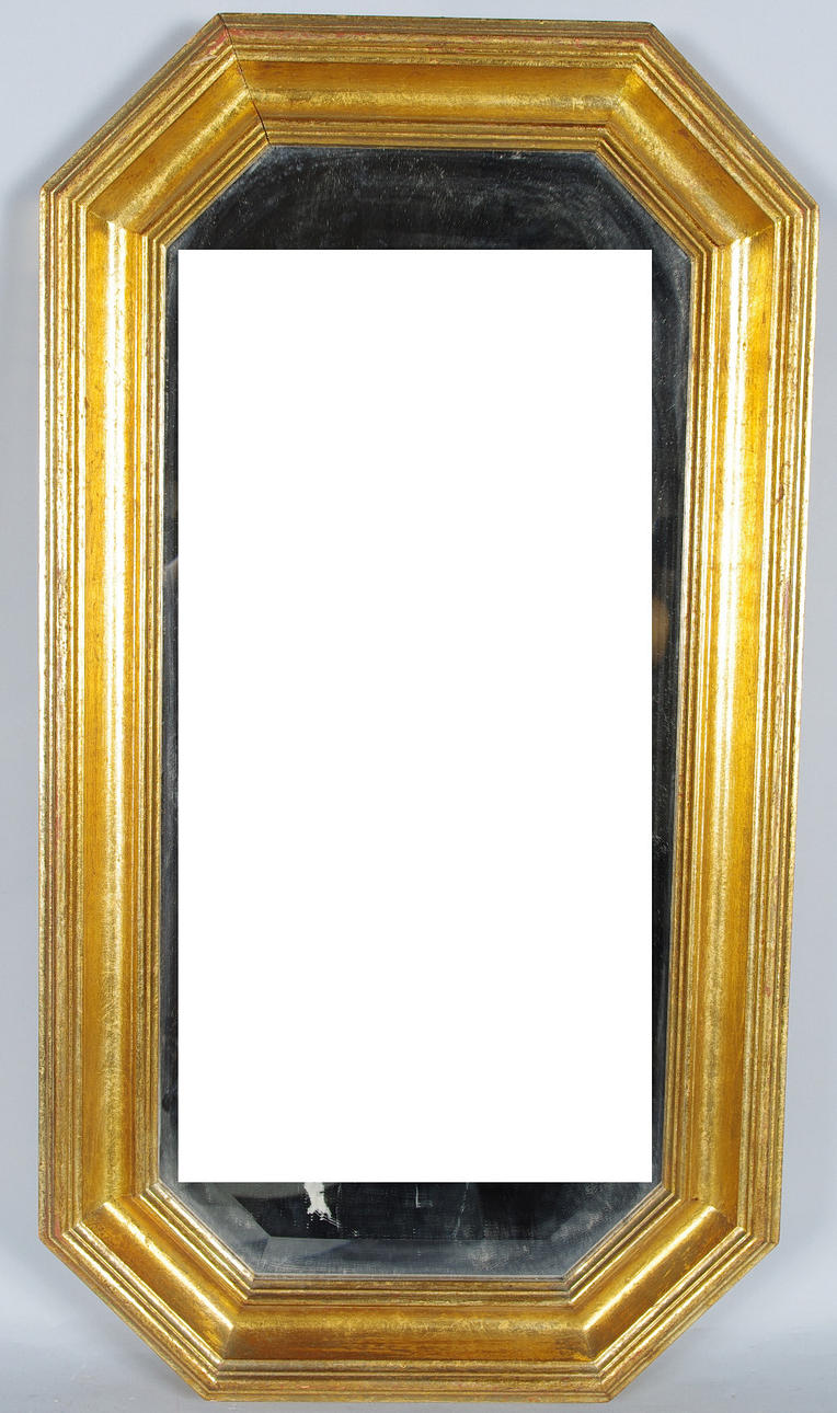 SPEGEL, 8-kantig, förgylld med fasettslipat glas, sent 1900-tal.