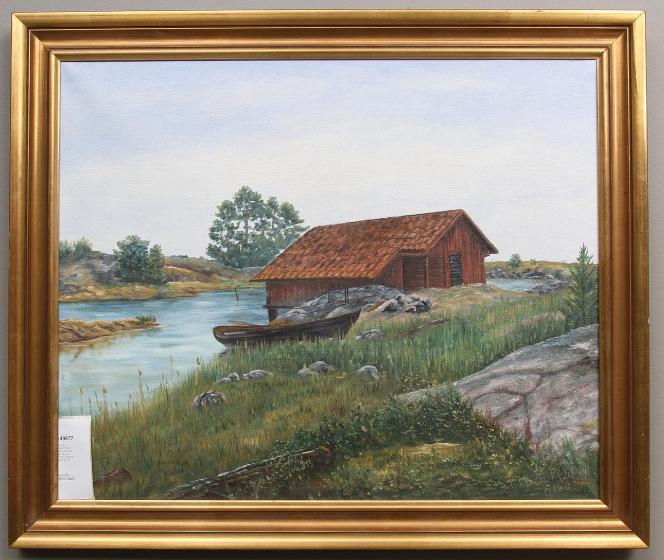 OKÄND KONSTNÄR. Motiv från Askö, olja på duk. Troligen signerad Wikholm.