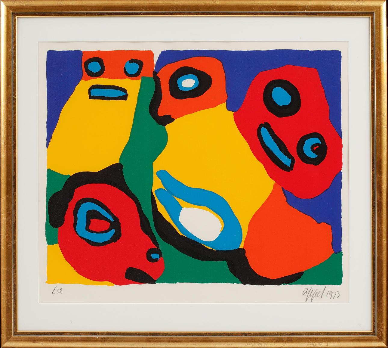 KAREL APPEL. Figure composition. Color lithograph, signed and dated 1973 and ea.