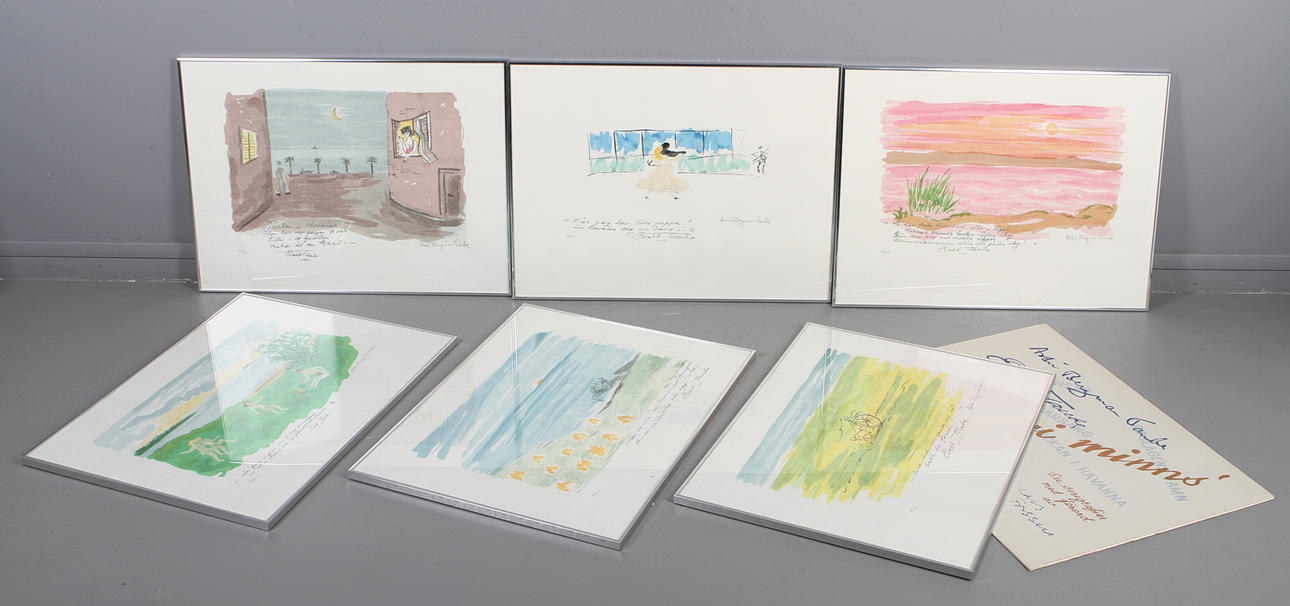 ASTRID BERGMAN TAUBE. seriergrafier, 6 st, från mappen "Visor vi minns", signerade och numrerad 69/210.