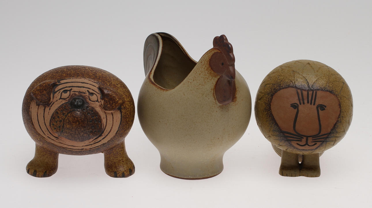 FIGURINER, 2 st, SKÅL, stengods, Lisa Larson.