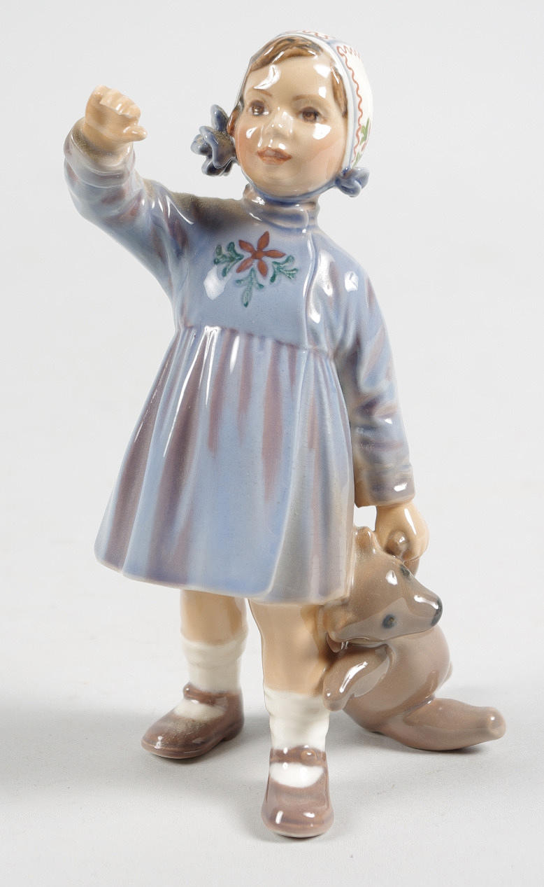 PORSLINSFIGUR, flicka med nalle, Dahl Jensen.
