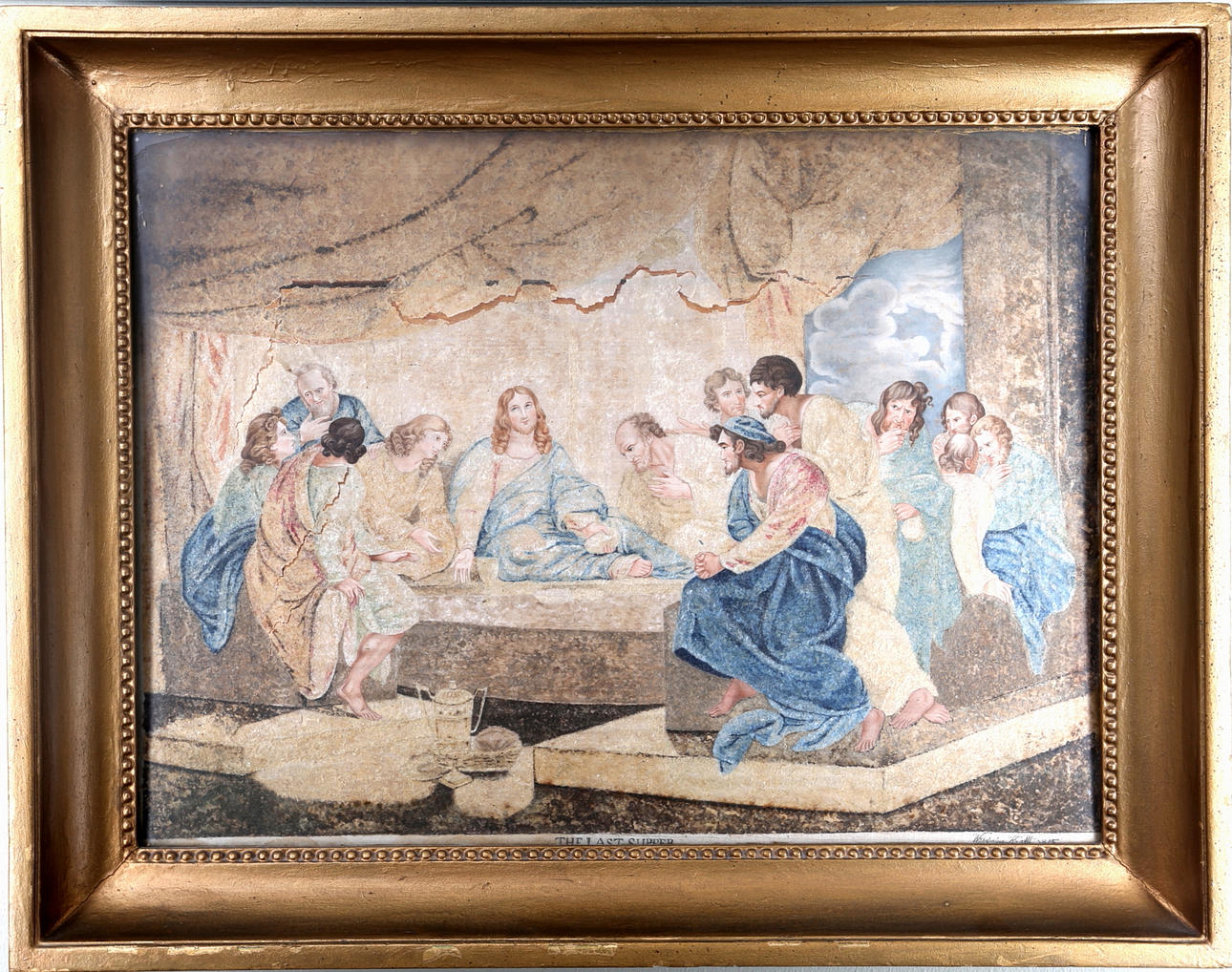 WILHELMINA  KRAFFT. JESUS OCH LÄRLJUNGARNA, Akvarell på rispapper, signerad och daterad.