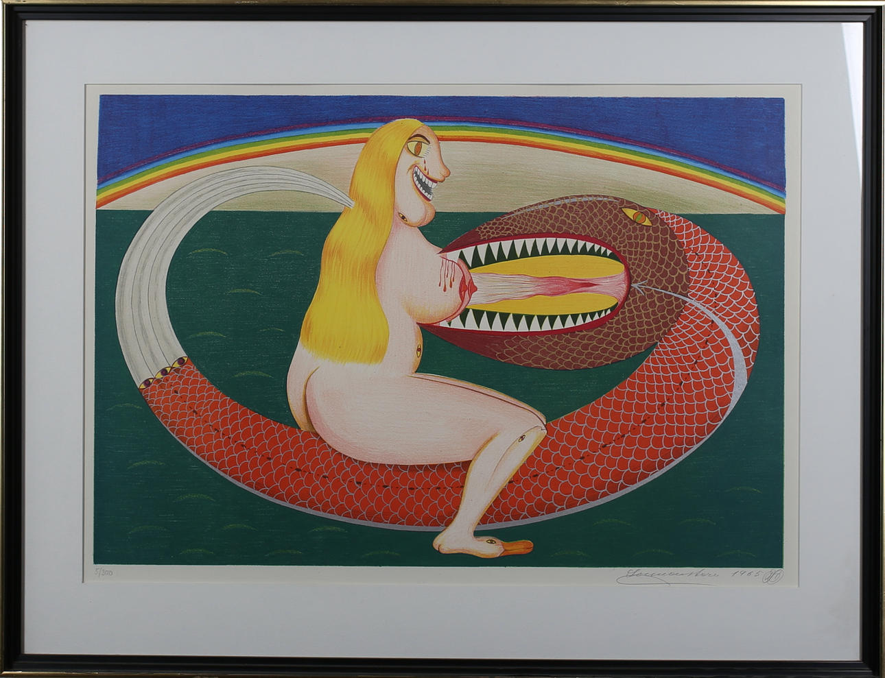 FRIEDRICH SCHRÖDER-SONNENSTERN. Surrealistisk komposition. Färglitografi. Signerad Sonnenstern och dat 1965. 5/300.