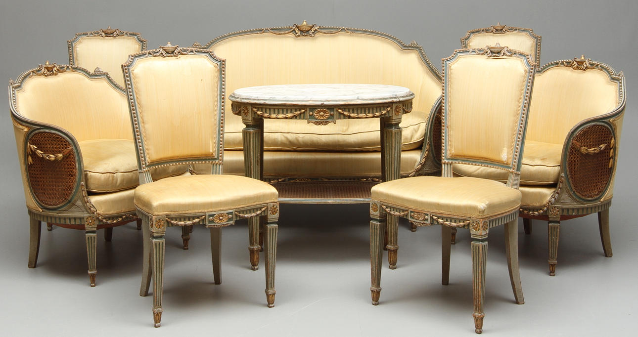 SALONGSGRUPP, 8 delar, Louis XVI-stil, 1800-tal.