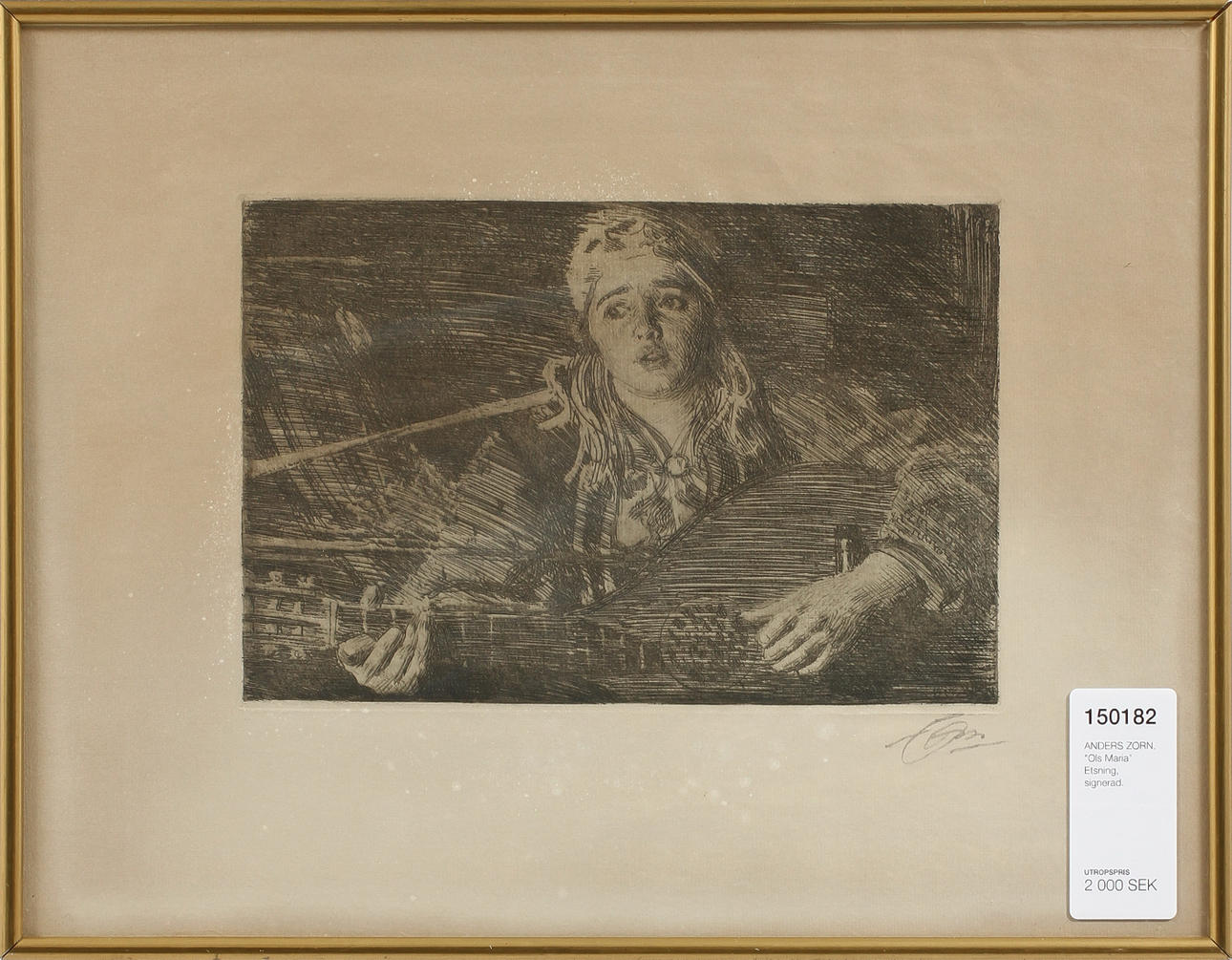 ANDERS ZORN. "Ols Maria" Etsning, signerad.