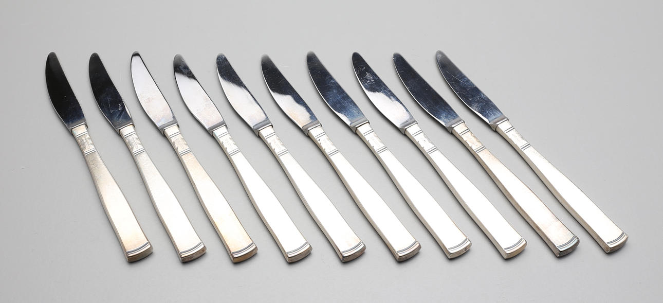 KNIVAR, 10 st, silver, "Rosenholm", GAB, total vikt ca 636 g.