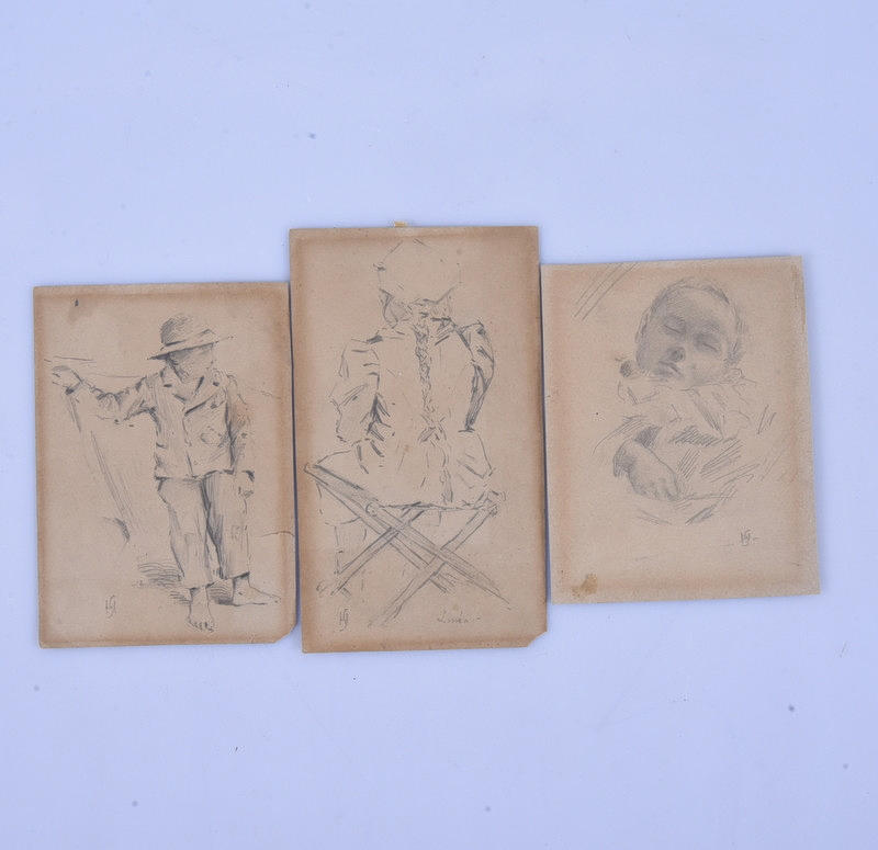 OIDENTIFIERAD KONSTNÄR. Blyantstegninger, 3 stk.