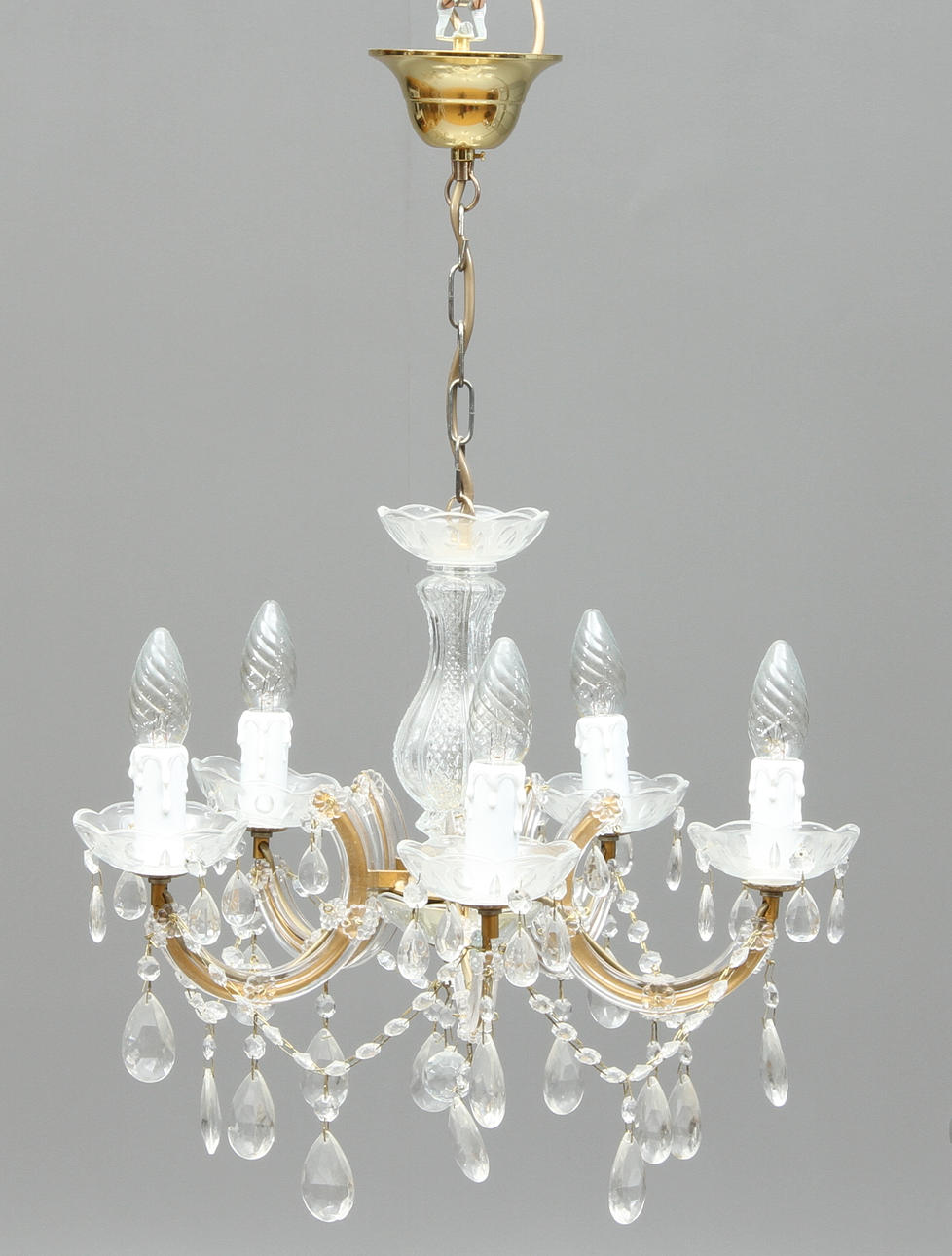 LJUSKRONA, glasinfattad stomme, 5 ljuspunkter, 1900-tal.