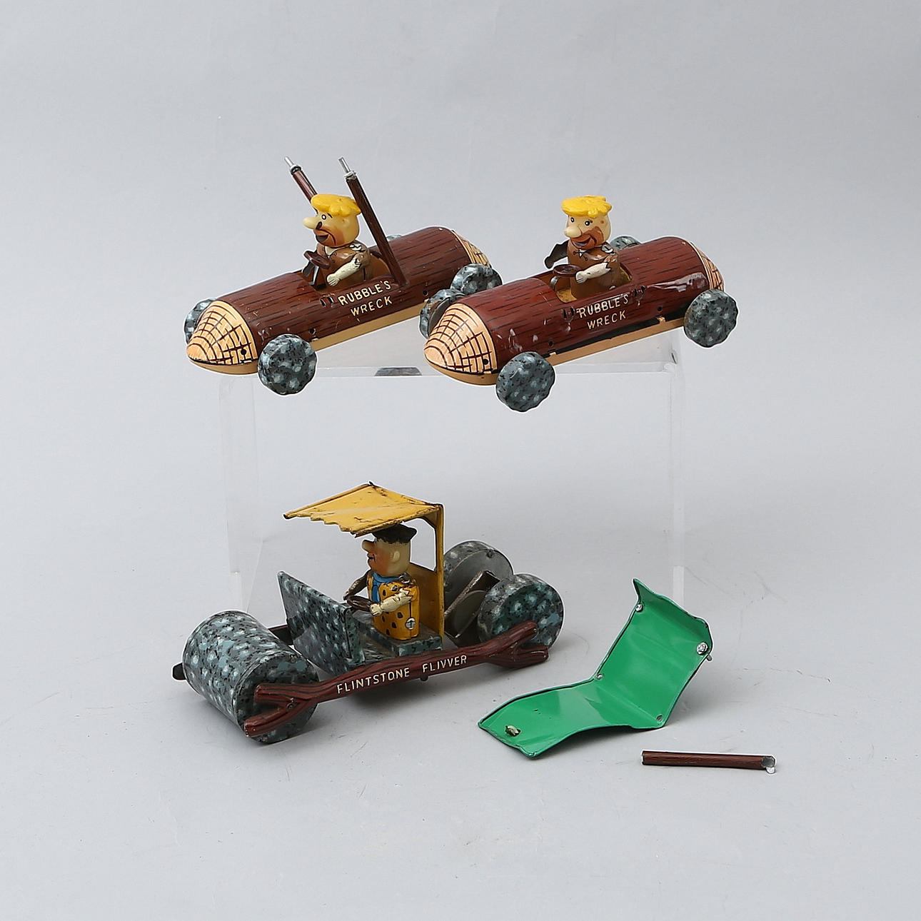 MARX LEGETØJ, 3 biler, litografisk plade, "Flintstones".