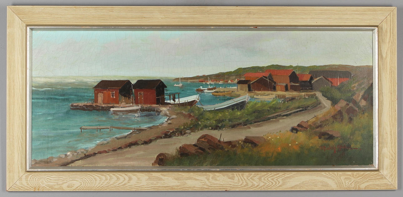 RUDOLF AHLM. "Västkustmotiv", olja på duk, signerad.