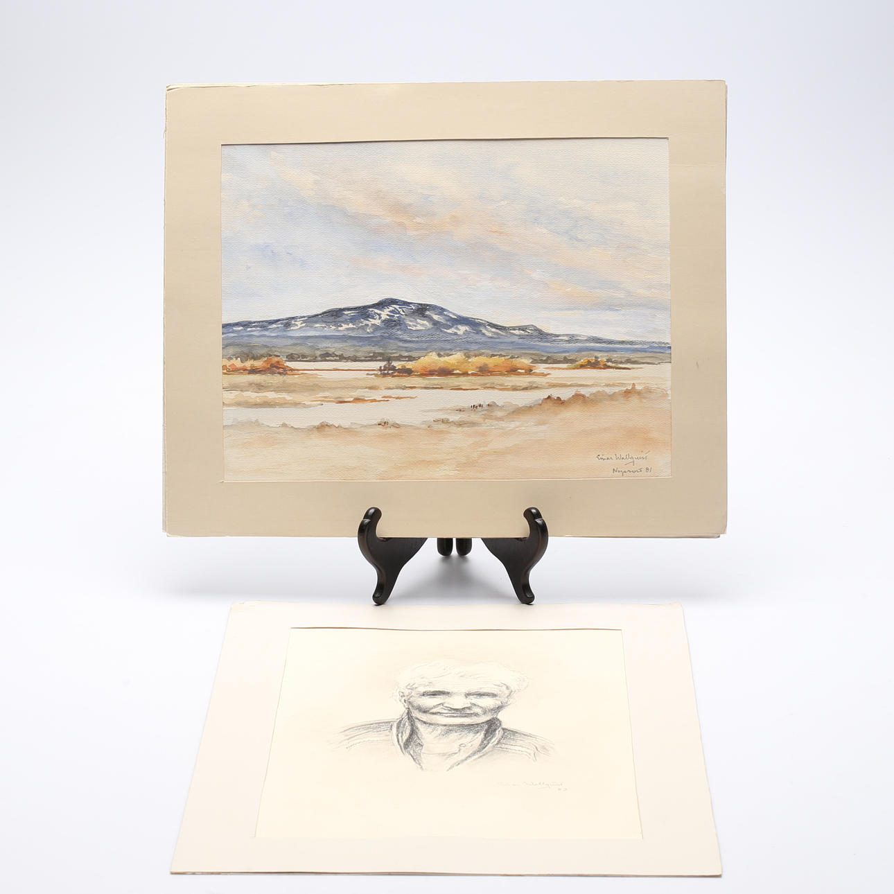 EINAR WALLQUIST (LAPPMARKSDOKTORN). AKVARELL samt TECKNING, signerade och numrerade 81 samt 83.