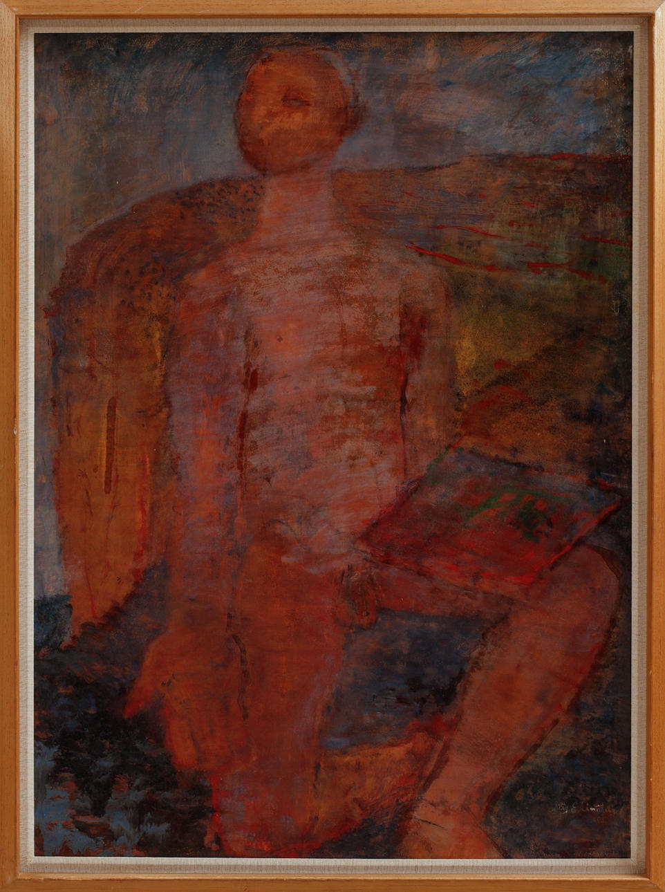 STIG E LINDBERG. Figure composition, oil on Board, signed.