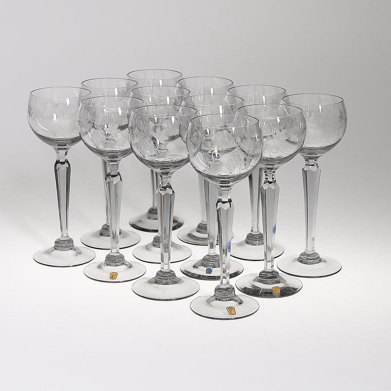 VINGLAS, glas, 12 st, Johansfors glasbruk, Sverige. 1900-tal.