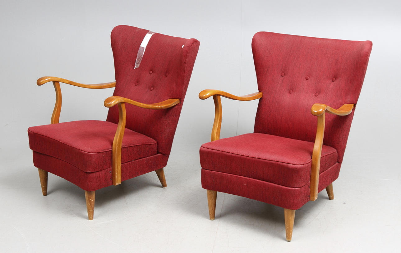 FÅTÖLJER, ett par, 1950 tal.