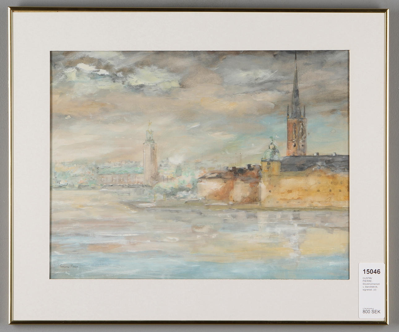 GUSTAV PIERRE. Stockholmsmotiv, blandteknik, signerad.