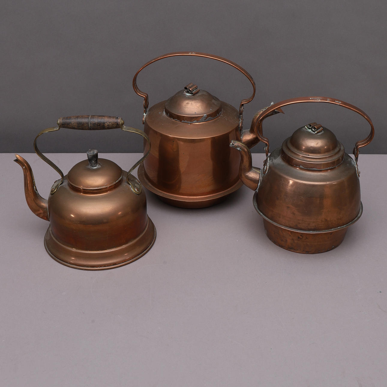 COFFEE PANS, 3 pcs, copper.