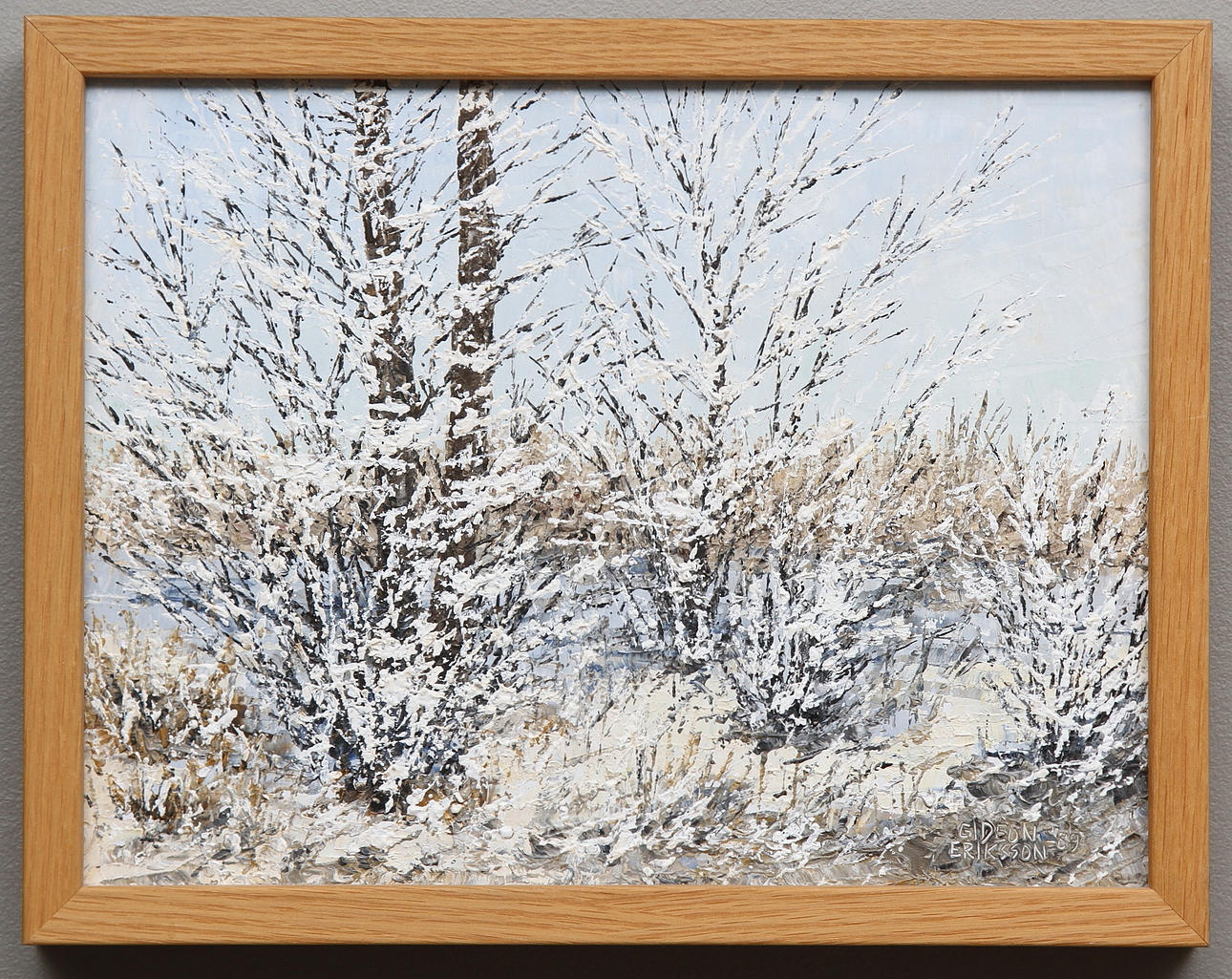 GIDEON ERIKSSON. Vinterlandskap. Olja på pannå. Signerad och daterad 1989.