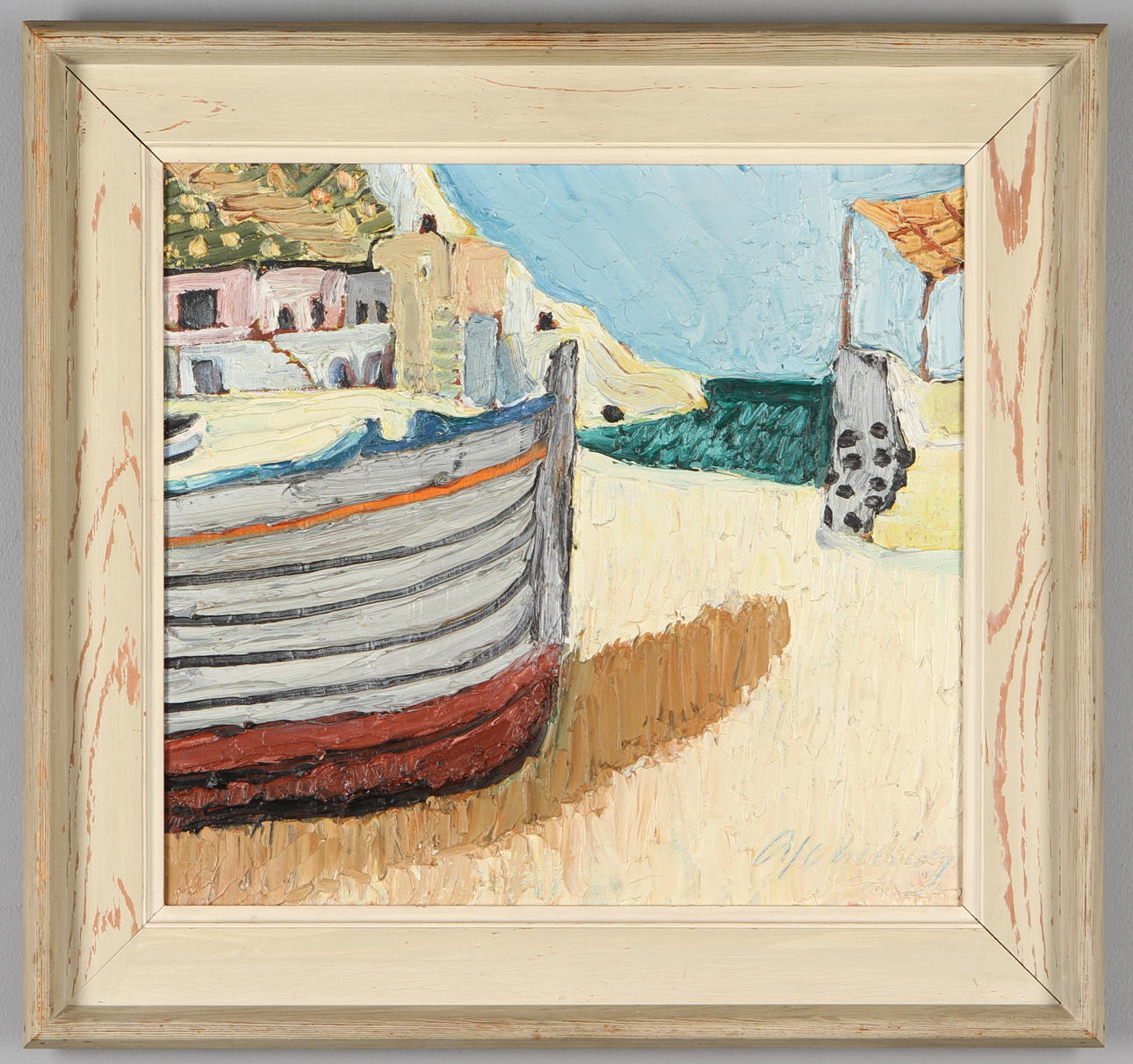 ARNE SCHEDING. Båt på strand, olja på duk, signerad.