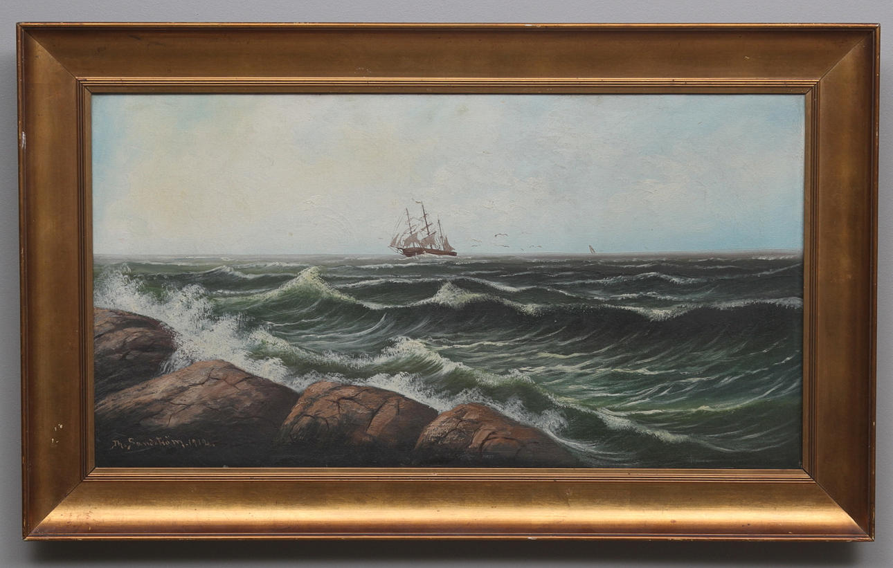 THERESIA SANDSTRÖM. Segelfartyg till havs. Olja på duk. Signerad och daterad 1912.