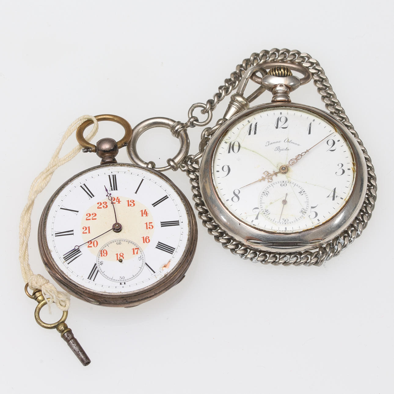 POCKET WATCH, 2 pcs, silver, i.a. Janne Östman.