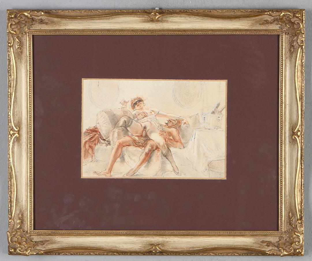 OKÄND KONSTNÄR. blandteknik, erotiskt motiv.