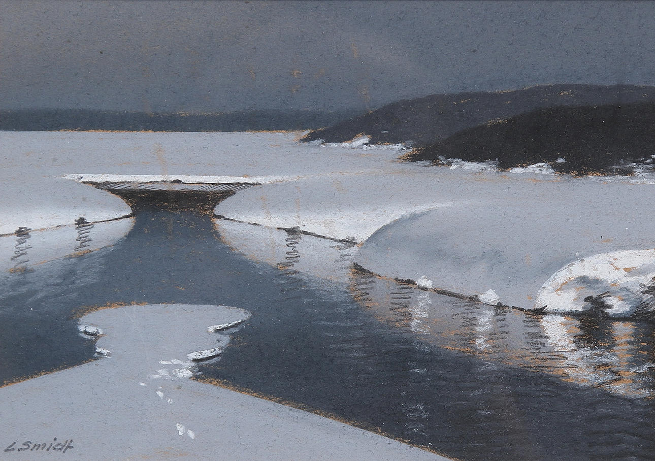 OKÄND KONSTNÄR. Fjällandskap med snö och is. Pastell. Signerad L.Smidt.