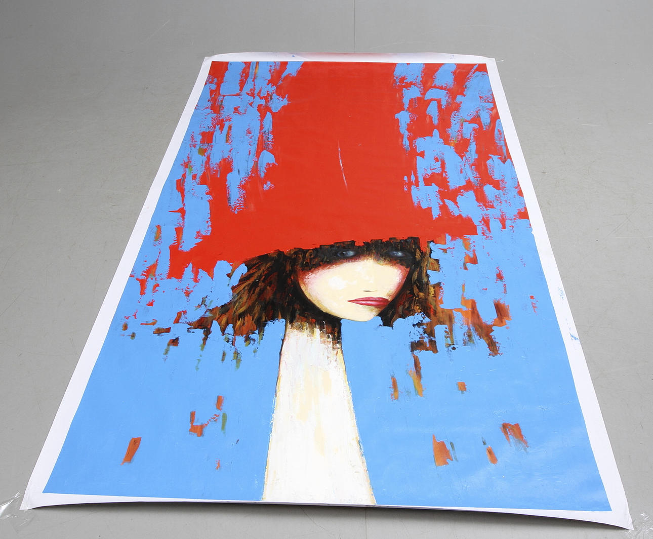 OKÄND KONSTNÄR. "Kvinnoansikte i rött och blått". Olja på duk. Osignerad.