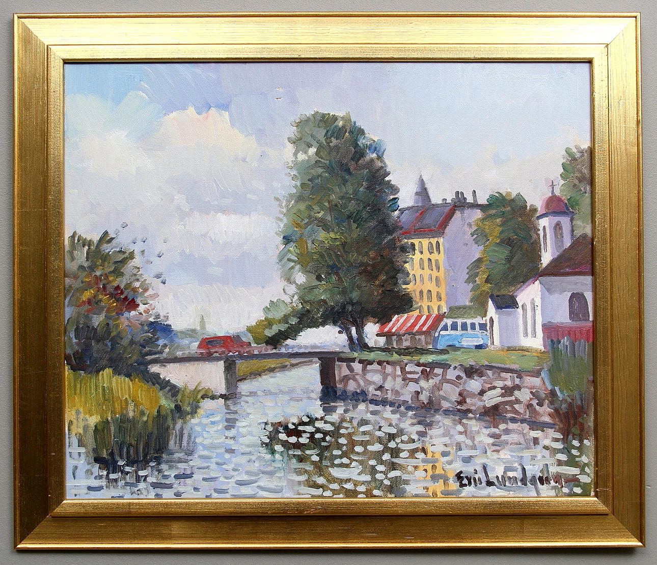 ERIC LUNDGREN. Motiv från Göteborg. Olja på duk. Signerad Eric Lundgren.