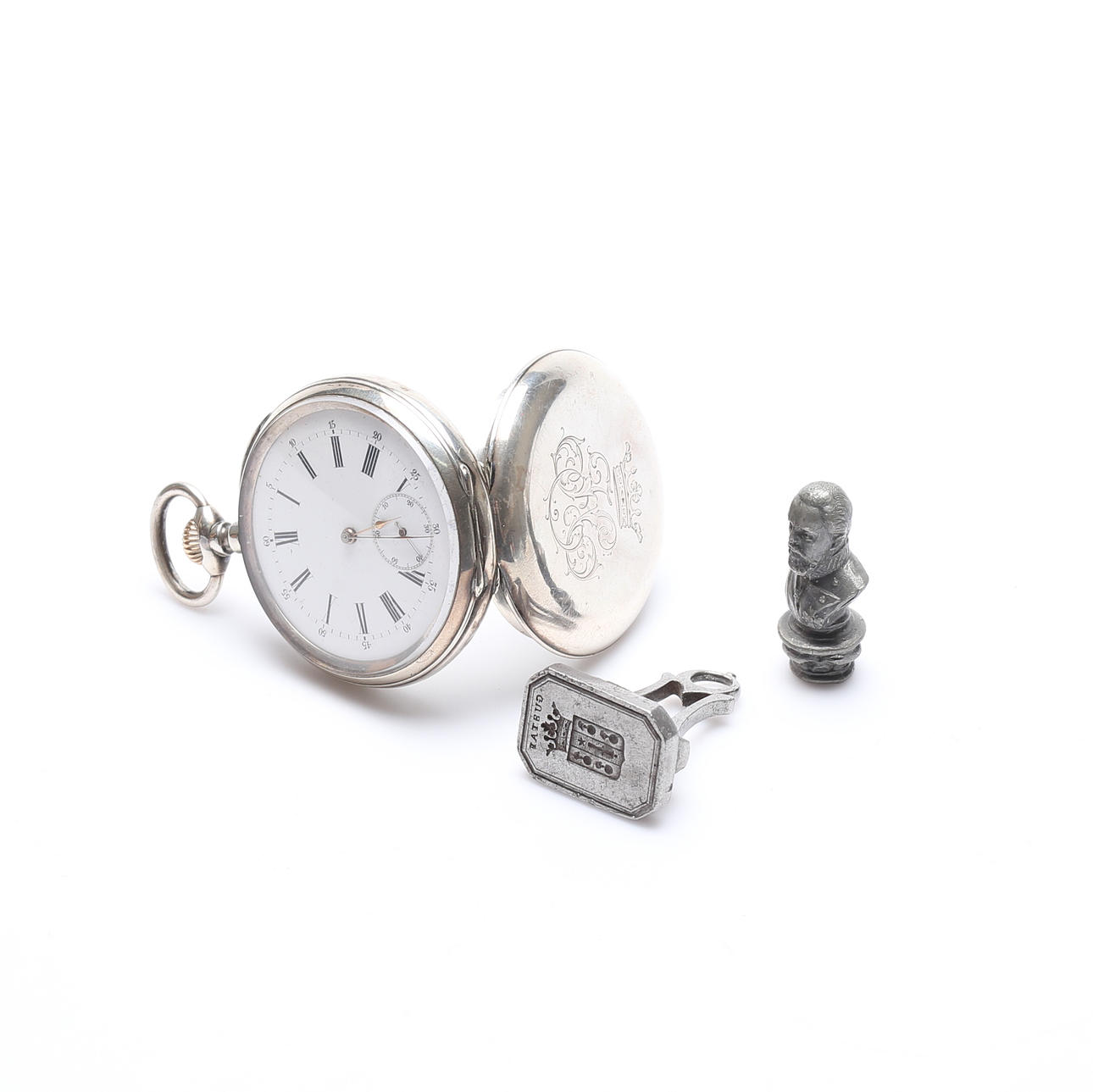 SEAL, POCKET WATCH AND BUTTON.