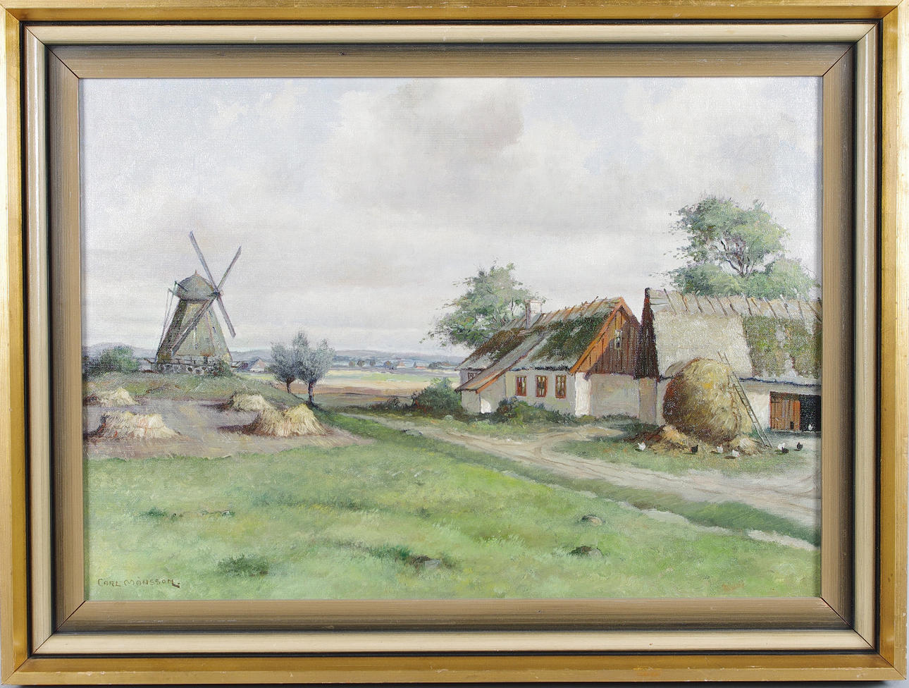 CARL MÅNSSON. gård med mölla, olja på duk, signerad.