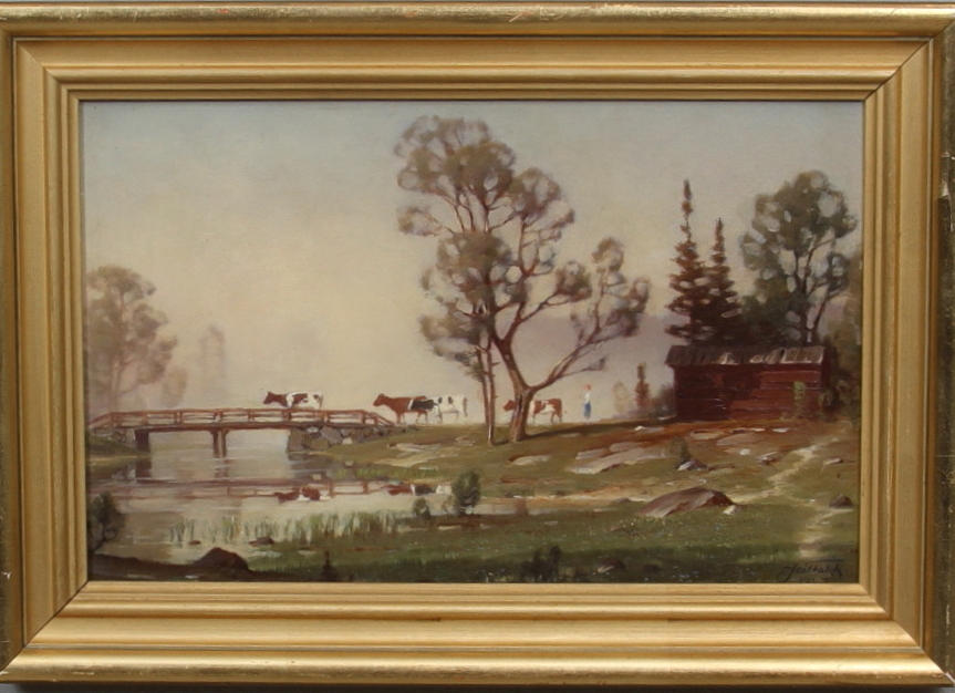 JARL FALCK. Flicka med kor, olja på pannå, signerad och daterad.