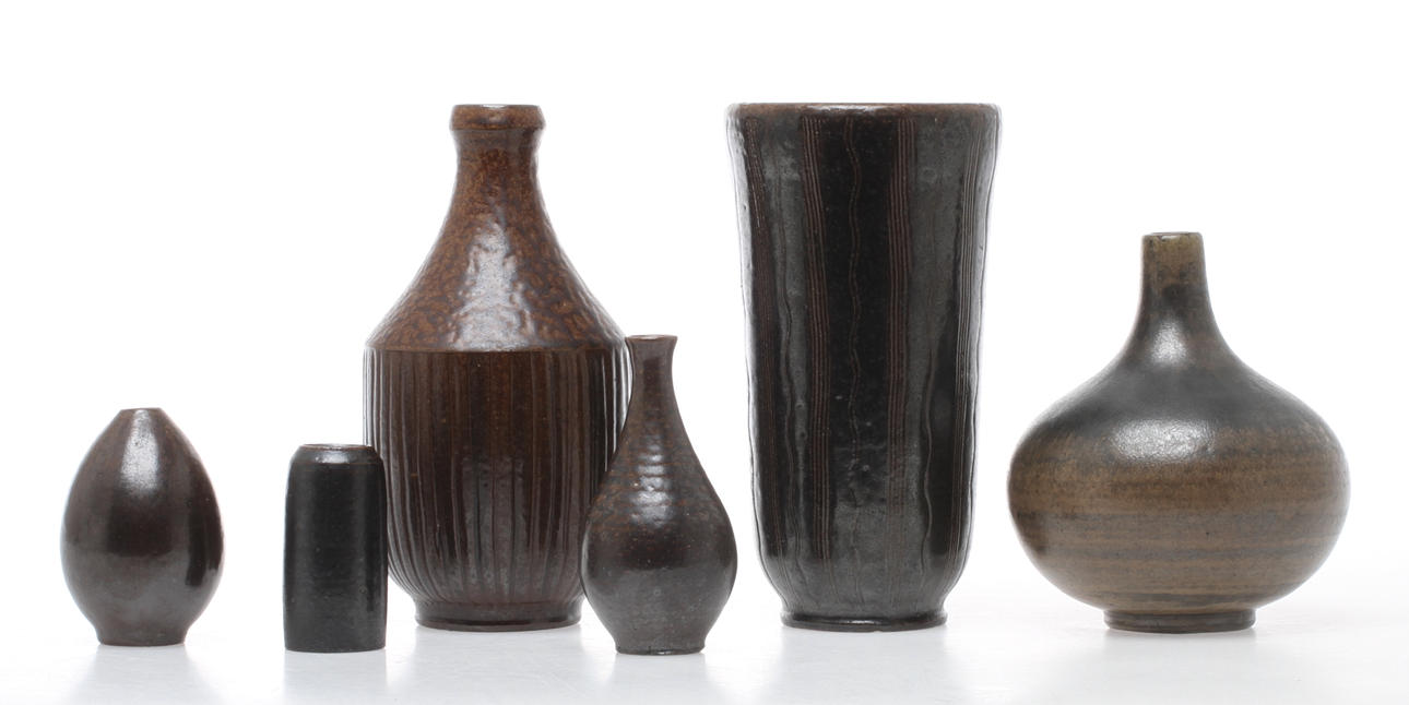 PARTI KERAMIK, 6 delar, stengods, vaser, Wallåkra.