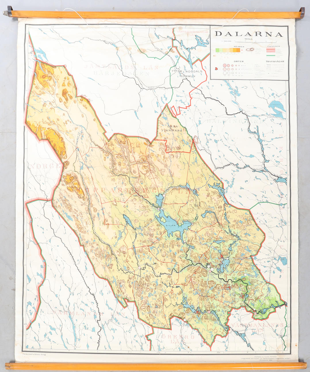 SCHOOL MAP, "Dalarna", mid-20th century.