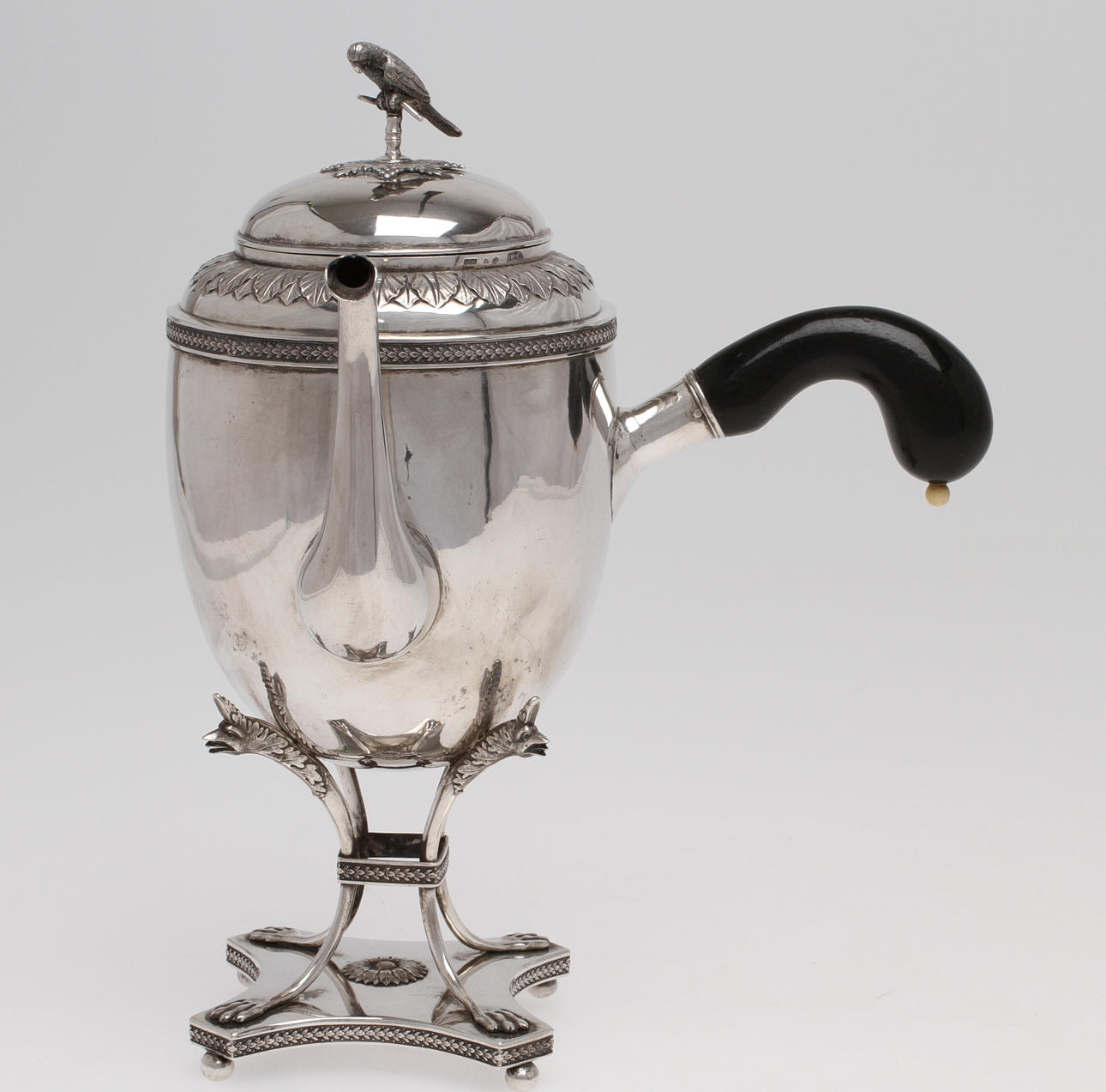 KAFFE/CHOKLADKANNA, med svärtat trähandtag, silver, empire, Johan Petter Grönvall, Stockholm 1825.