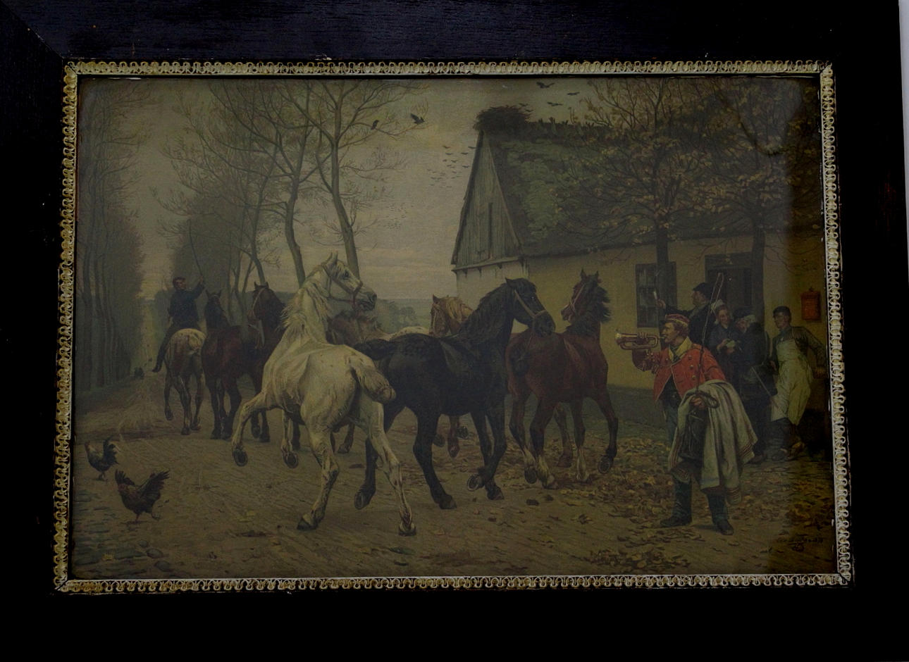 OTTO BACHE. Efter. tryck, " Hästar utanför Lindenborgs krog.