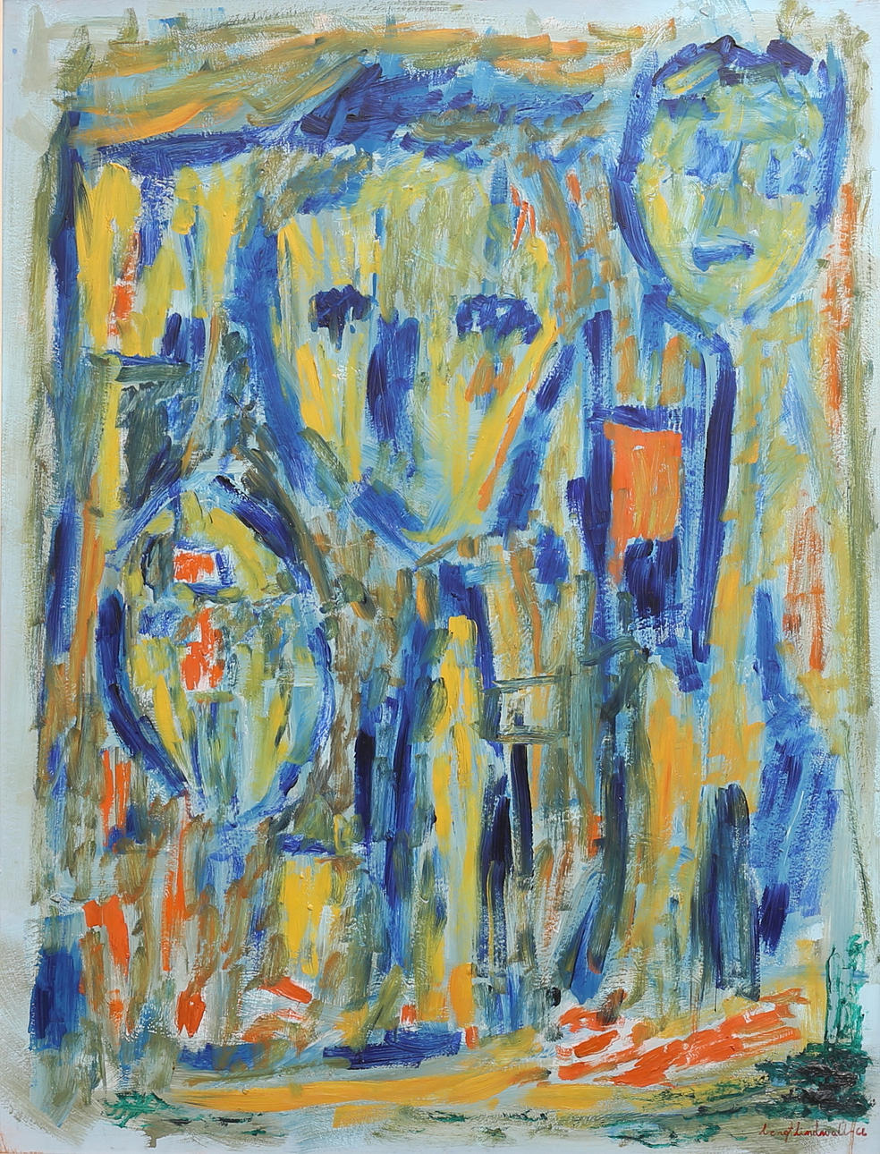 BENGT LINDWALL. Composition with faces. Oil on Board, signed and dated -66.