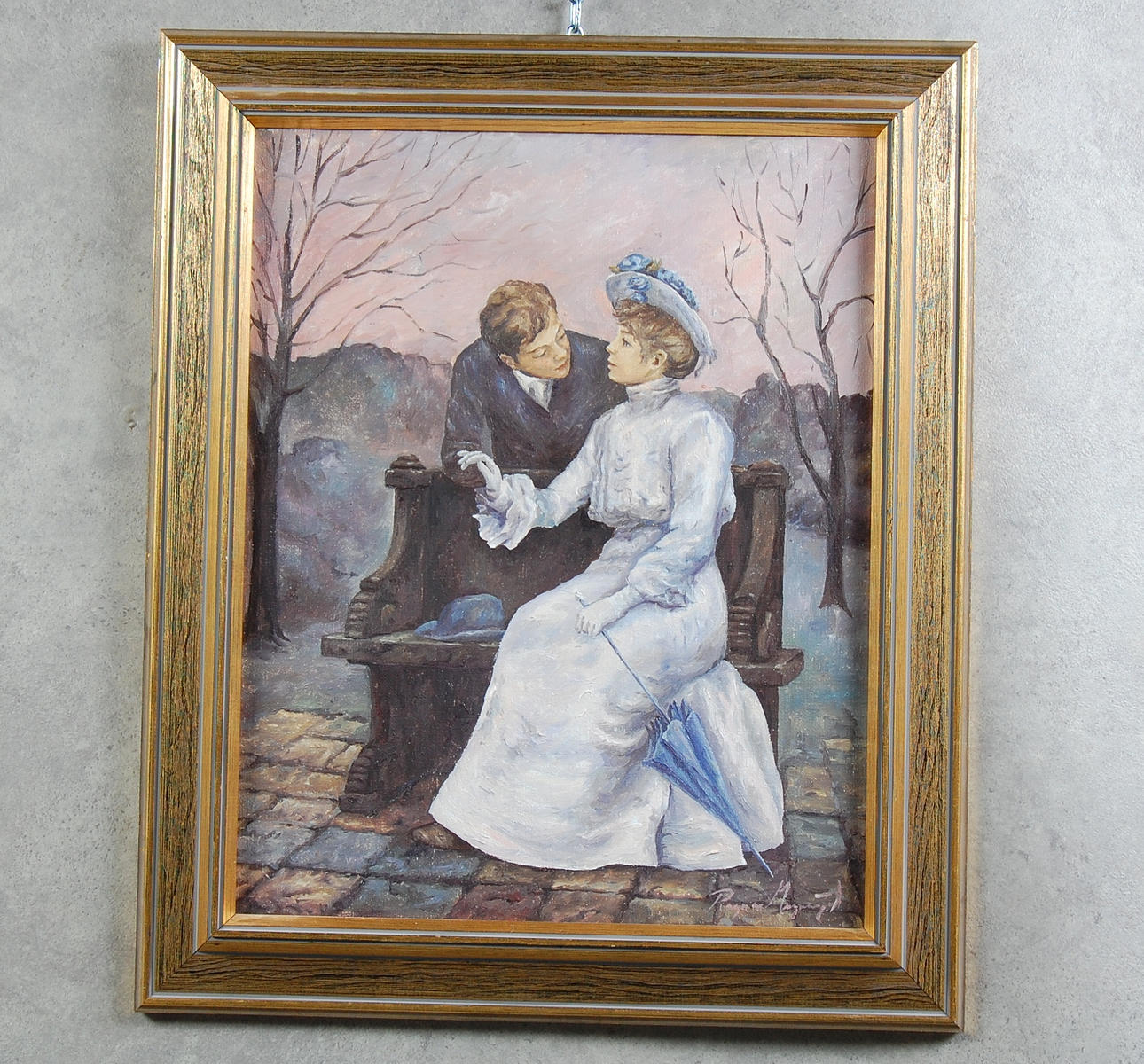 OKÄND KONSTNÄR. olja på duk, " Frieriet " otydligt signerad.