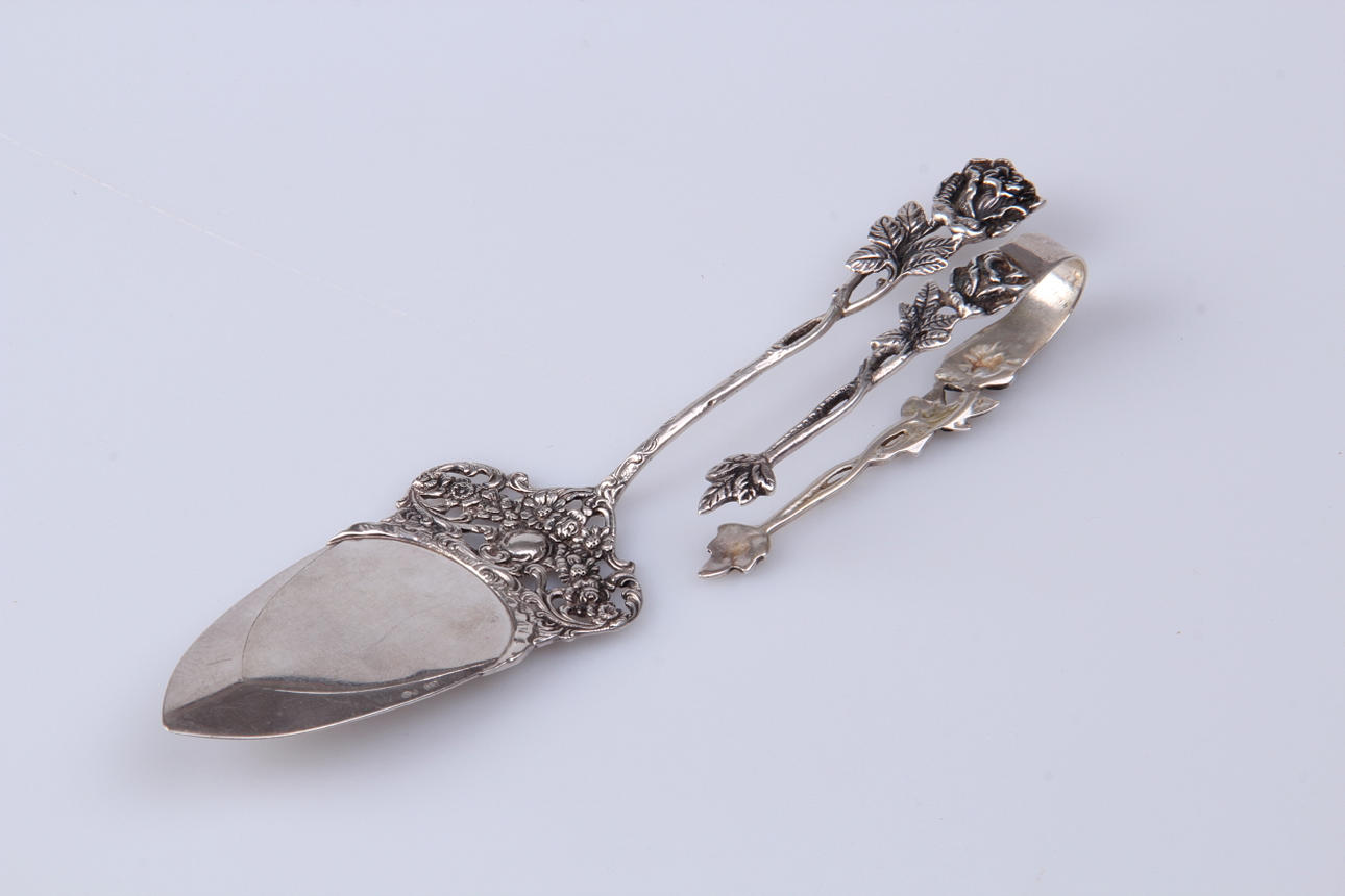 TÅRTSPADE, samt sockertång, Silver, delvis Gewe.