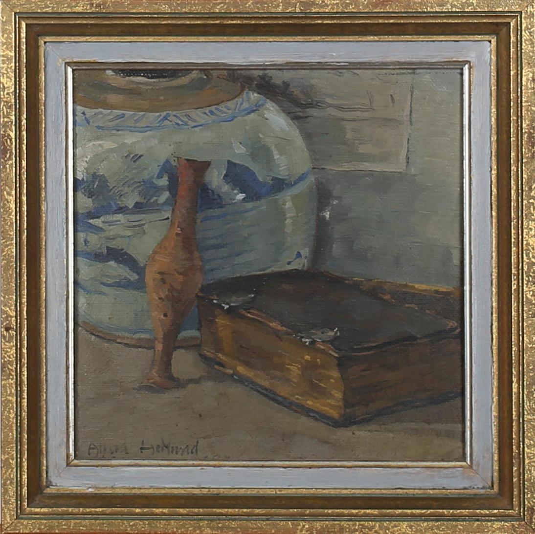 ALFRED HEDLUND. Stilleben. Olja på uppklistrad duk. Signerad.