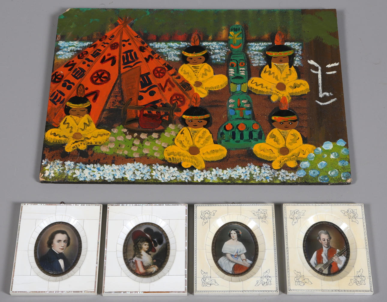 MINIATYRER 4 st, OKÄND KONSTNÄR olja på pannå, osignerad.