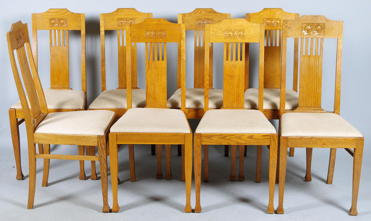 STOLAR, 8 stycken, "Äpplet, ek, jugend, tidigt 1900-tal.