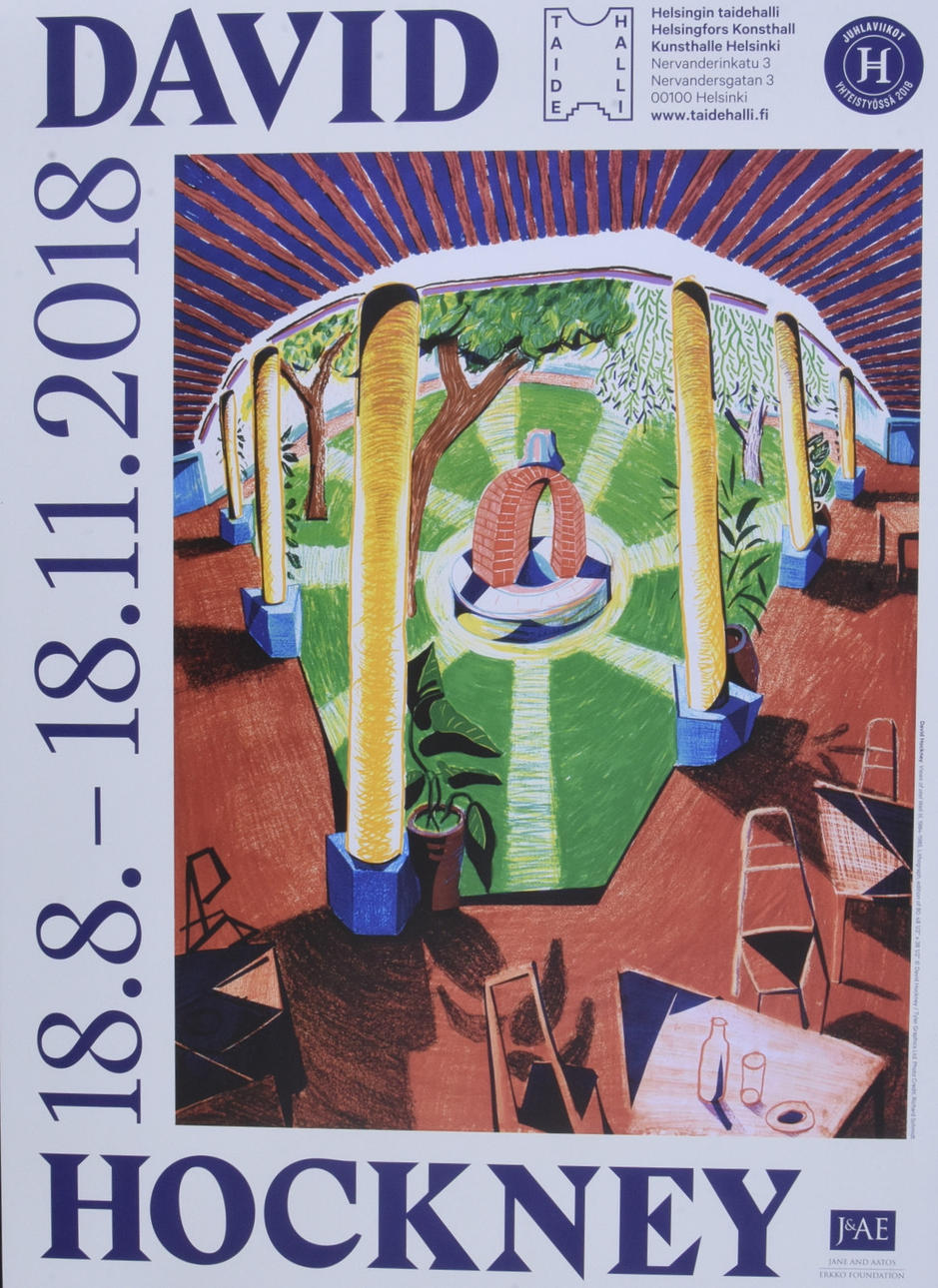 DAVID HOCKNEY. EFTER. Utställningsaffisch, offsettryck, Helsingfors 2018.