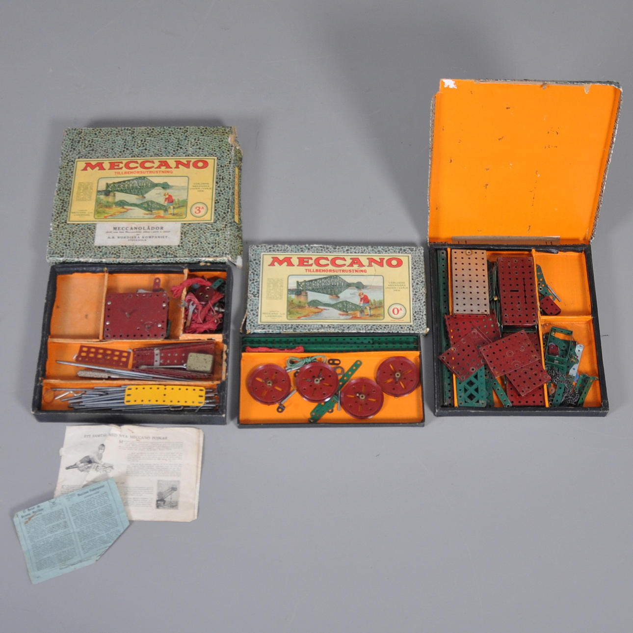 MECCANO, 3 construction boxes, 0a, 2a and 3a.